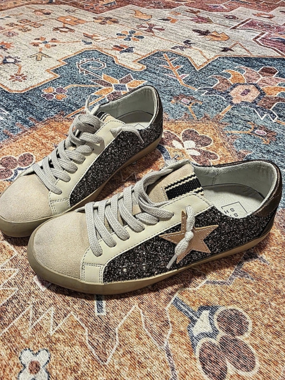 ShuShop Pamela Glitter Star Sneakers in Black & White